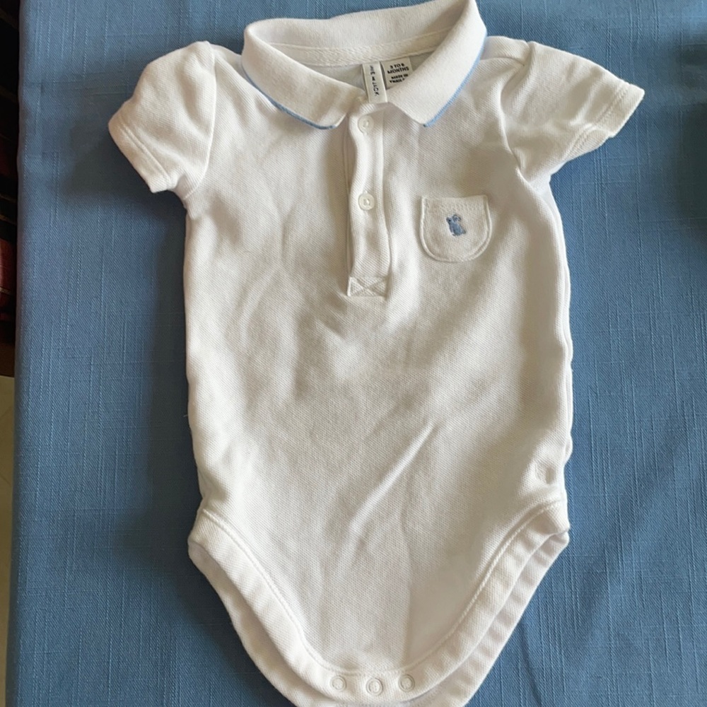 Jack and Janie Boys Shirt Onsie with blue embroidery bunny size 3-6 months
